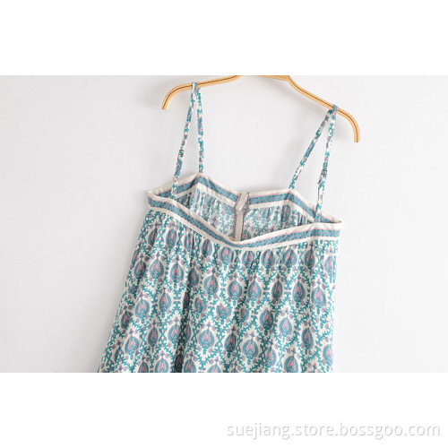 Loose Slim Positioning Green Printed Sling Dress